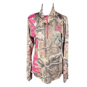Mossy Oak Break Up Infinity Women 1/4 Zip Performance Long Sleeve XL Thumb Holes